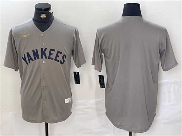 Mens New York Yankees Blank Gray Cool Base Stitched Baseball Jersey